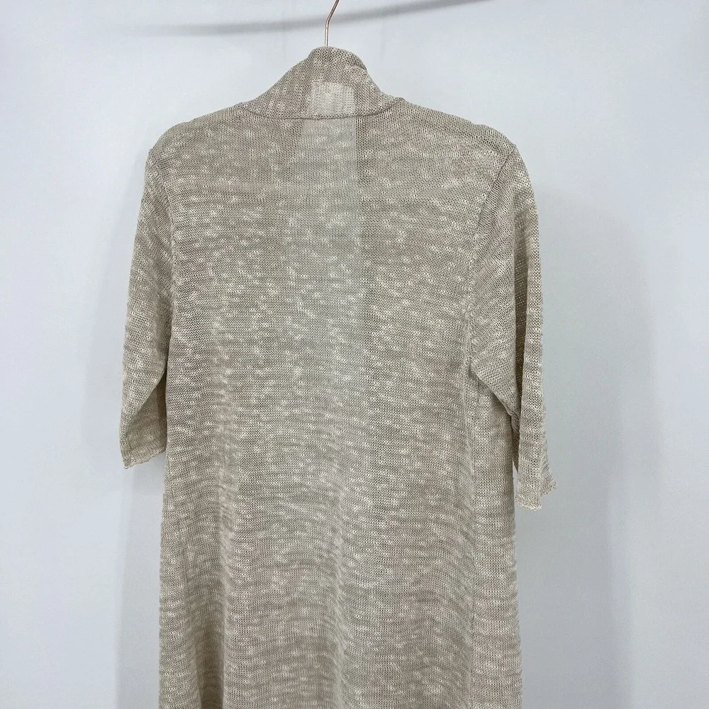 Eileen Fisher Cardigan L Beige Linen Blend Open Knit Open Duster Size Large - Picture 5 of 8